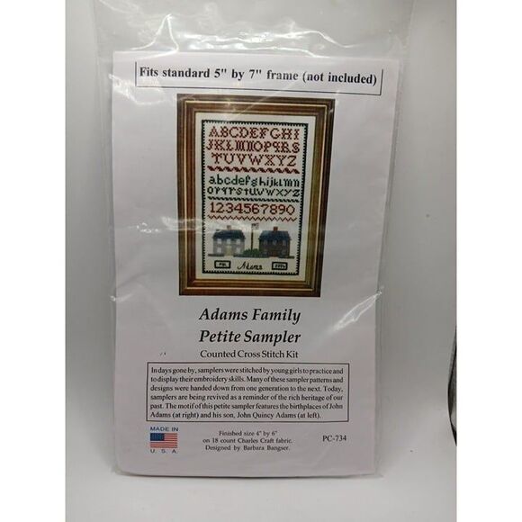 New! Adams Family Petite Sampler 4x6 Barbara Bangser Cross-stitch Kit PC-734 - Picture 1 of 7